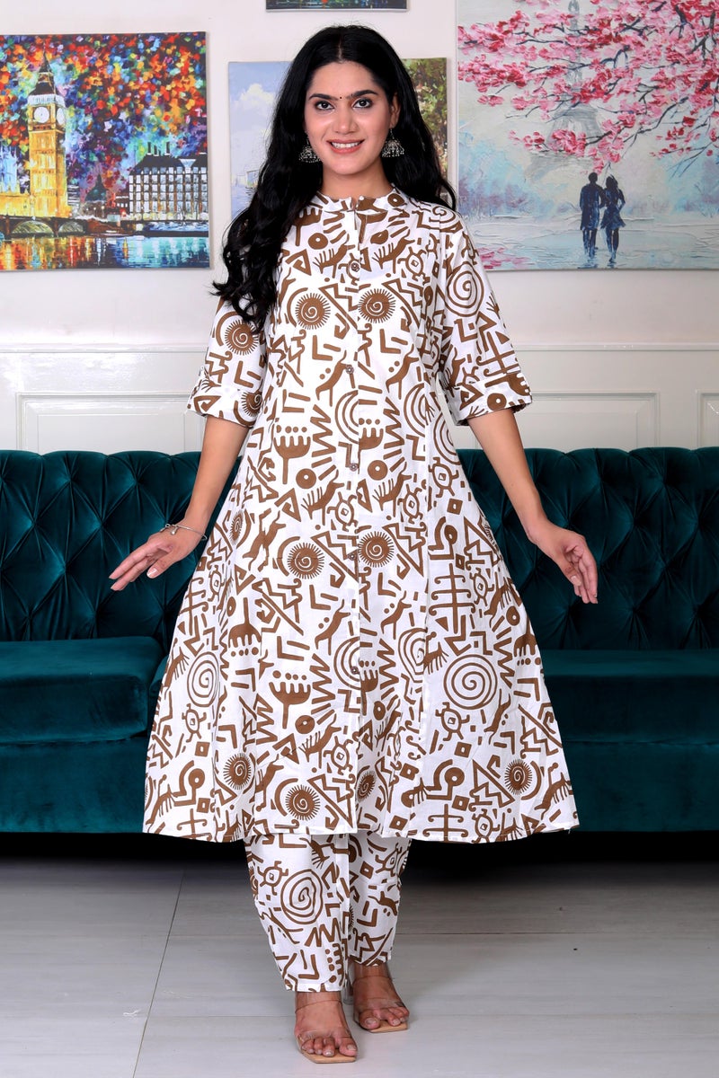 Shifory Brown Floral Print A-Line Coord Set for Women - Image 1